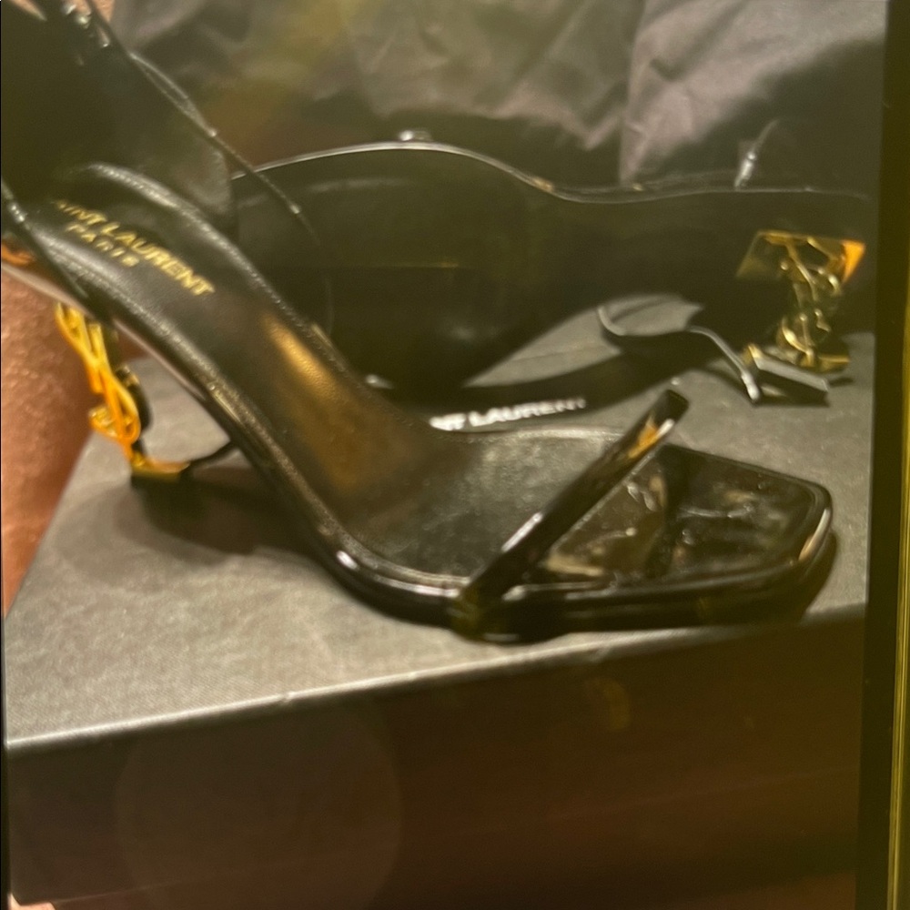 Saint Laurent Black Heels with Gold Accents